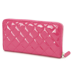 シャネル財布 CHANEL ラウンドファスナー パテントレザー ココマーク キルティング マトラッセ ピンク×SV A50097 Y06830 0A419
