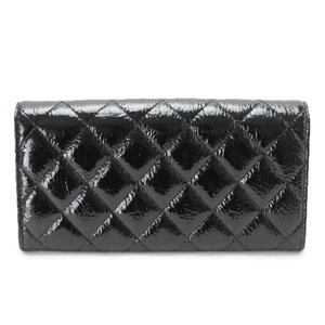 CHANELシャネル 財布 二つ折りフラップ ココマーク キルティング パテントレザー ブラック A69351 Y25149 94305