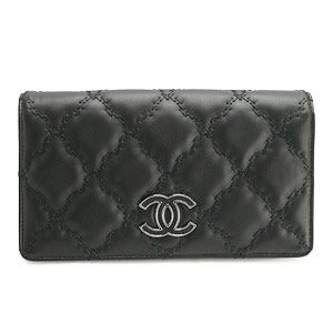 CHANEL財布 シャネル 二つ折り キルティング レザー ココマーク ブラック A69094 BK