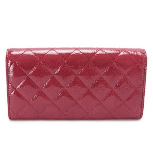 シャネルCHANEL 二つ折りフラップ ココマーク キルティング パテントレザー レッド系 A69351 Y25149 0A468