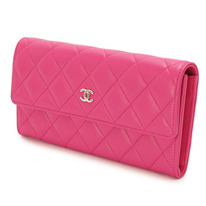 シャネルCHANEL 財布 二つ折りフラップ マトラッセ ラムレザー ピンク A50096 LAMB PINK