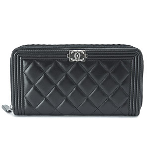 シャネル財布 ラウンドファスナー BOY CHANEL/ボーイシャネル キルティング マトラッセ レザー ブラック A80288 Y04639 NOIR