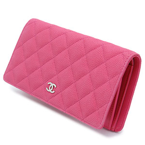 シャネル財布CHANEL 二つ折り ココマーク キルティング マットキャビアレザー ローズ A31509 Y07525 0A057