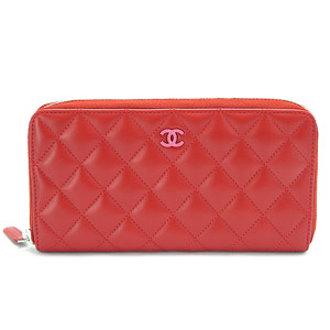 シャネル財布 CHANEL ラウンドファスナー 『2015年春夏新作』ココマーク キルティング マトラッセ レザー レッド×ピンク A50097 Y25018 C7502