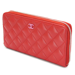 シャネル財布 CHANEL ラウンドファスナー 『2015年春夏新作』ココマーク キルティング マトラッセ レザー レッド×ピンク A50097 Y25018 C7502