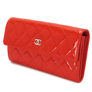 シャネル財布 CHANEL 二つ折りフラップ パテントレザー キルティング マトラッセ レッド A50096 PATE RDSV