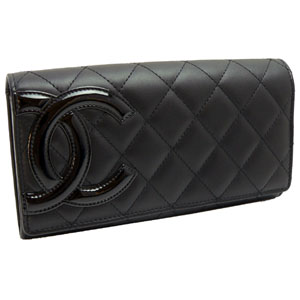 CHANELシャネル 財布 二つ折り カンボンライン レザー ココマーク キルティング ブラック×ピンク A50077 Y03880 C2054