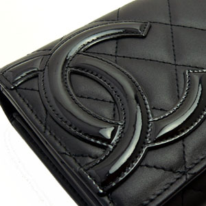 CHANELシャネル 財布 二つ折り カンボンライン レザー ココマーク キルティング ブラック×ピンク A50077 Y03880 C2054 