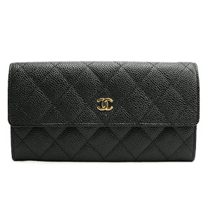 シャネル財布 CHANEL 二つ折りフラップ キャビアスキン/CAVIAR キルティング マトラッセ レザー ブラック×ボルドー A50096 Y01864 C3906