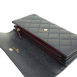 シャネル財布 CHANEL 二つ折りフラップ キャビアスキン/CAVIAR キルティング マトラッセ レザー ブラック×ボルドー A50096 Y01864 C3906