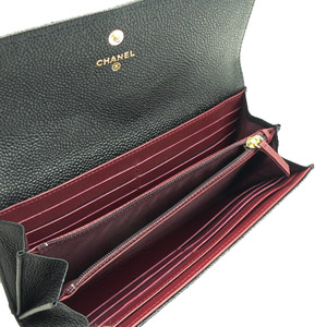 シャネル財布 CHANEL 二つ折りフラップ キャビアスキン/CAVIAR キルティング マトラッセ レザー ブラック×ボルドー A50096 Y01864 C3906