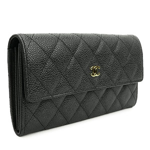 シャネル財布 CHANEL 二つ折りフラップ キャビアスキン/CAVIAR キルティング マトラッセ レザー ブラック×ボルドー A50096 Y01864 C3906