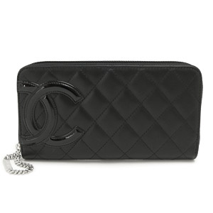 CHANELシャネル 財布 ラウンドファスナー カンボンライン レザー ココマーク キルティング ブラック×ピンク A50078 Y03880 C2054/BKBKPK