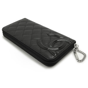 CHANELシャネル 財布 ラウンドファスナー カンボンライン レザー ココマーク キルティング ブラック×ピンク A50078 Y03880 C2054/BKBKPK