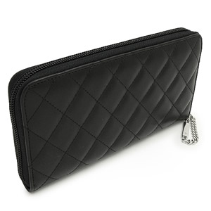 CHANELシャネル 財布 ラウンドファスナー カンボンライン レザー ココマーク キルティング ブラック×ピンク A50078 Y03880 C2054/BKBKPK