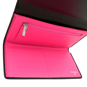 シャネル財布 二つ折り カンボンライン レザー ココマーク キルティングA46645 ブラック×ピンク/訳あり01
