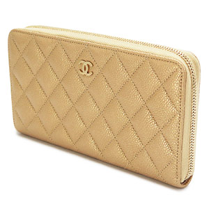 シャネル CHANEL 財布 ラウンドファスナー ココマーク キルティング マトラッセ レザー ゴールド A50097 Y25199 0A591