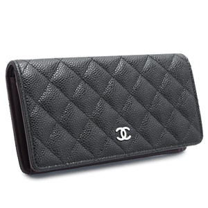 シャネル財布CHANEL 二つ折り ココマーク キルティング キャビアスキン ブラック×ボルドー/SV A31509 CAVIAR BLACK