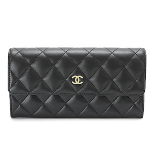 シャネルCHANEL 財布 二つ折りフラップ キルティング マトラッセ ラムレザー ブラック/GD A50096 Y01480 C3906