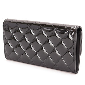 シャネルCHANEL 財布 二つ折りフラップ マトラッセ/キルティング パテントレザー ブラック×SV A50096 PATENT BKSV