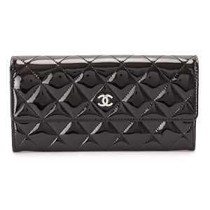 シャネルCHANEL 財布 二つ折りフラップ マトラッセ/キルティング パテントレザー ブラック×SV A50096 PATENT BKSV