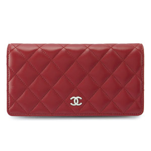 シャネル 長財布 CHANEL 二つ折り ココマーク キルティング マトラッセ ラムスキン ルージュ A31509 Y01480 81665
