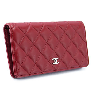 シャネル 長財布 CHANEL 二つ折り ココマーク キルティング マトラッセ ラムスキン ルージュ A31509 Y01480 81665