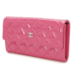 シャネル CHANEL 財布 二つ折りフラップ マトラッセ/キルティング パテントレザー ピンク×SV A50096 Y06830 0A419