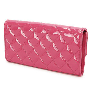シャネル CHANEL 財布 二つ折りフラップ マトラッセ/キルティング パテントレザー ピンク×SV A50096 Y06830 0A419