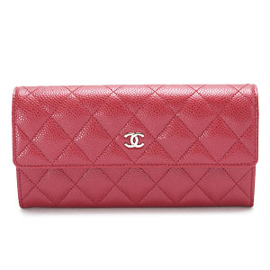 シャネル財布CHANEL 二つ折りフラップ キャビアスキン キルティング マトラッセ レザー レッド/SV A50096 Y25027 RD