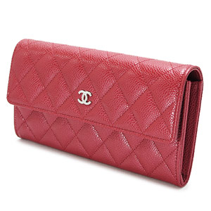 シャネル財布CHANEL 二つ折りフラップ キャビアスキン キルティング マトラッセ レザー レッド/SV A50096 Y25027 RD