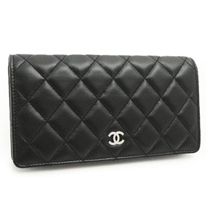 シャネルCHANEL 長財布 二つ折り ココマーク キルティング マトラッセ ボルドー ラムスキン ブラック×ボルドー/SV A31509 Y01480