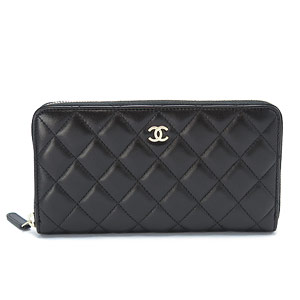 シャネルCHANEL 財布 ラウンドファスナー ココマーク キルティング マトラッセ ラムレザー ブラック×ボルドー A50097 Y01295 C3906