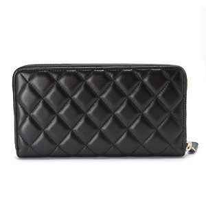 シャネルCHANEL 財布 ラウンドファスナー ココマーク キルティング マトラッセ ラムレザー ブラック×ボルドー A50097 Y01295 C3906