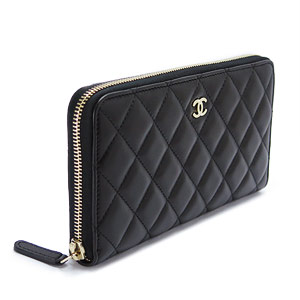 シャネルCHANEL 財布 ラウンドファスナー ココマーク キルティング マトラッセ ラムレザー ブラック×ボルドー A50097 Y01295 C3906