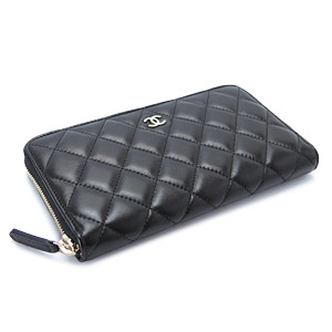 シャネルCHANEL 財布 ラウンドファスナー ココマーク キルティング マトラッセ ラムレザー ブラック×ボルドー A50097 Y01295 C3906