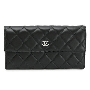 シャネル 財布 CHANEL 二つ折りフラップ キルティング マトラッセ ラムレザー ブラック/SV A50096 Y01480 C3906