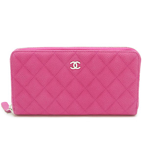 シャネル財布CHANEL ラウンドファスナ マトラッセ/キルティング キャビア レザー フューシャ A50097 MAT.CAVIAR