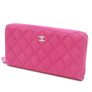 シャネル財布CHANEL ラウンドファスナ マトラッセ/キルティング キャビア レザー フューシャ A50097 MAT.CAVIAR