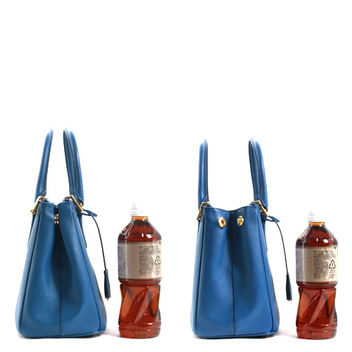 プラダ PRADA SAFFIANO LUX 三角ロゴプレート ハンドバッグ コバルトブルー&ゴールド BN1801