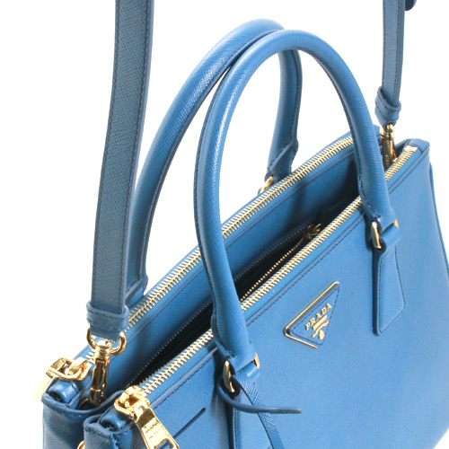 プラダ PRADA SAFFIANO LUX 三角ロゴプレート ハンドバッグ コバルトブルー&ゴールド BN1801