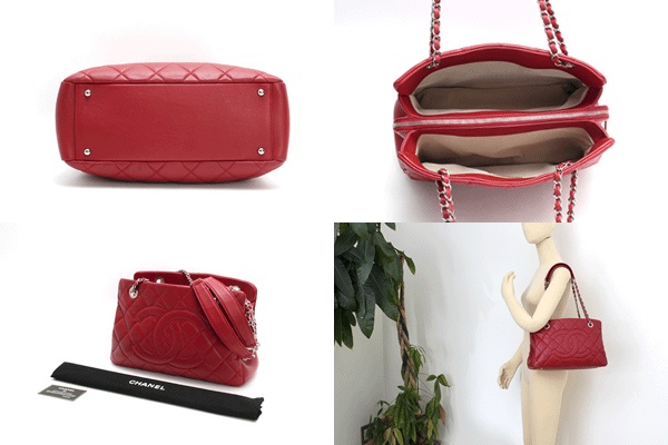 シャネルバッグ マトラッセ　チェーントートバッグ　キャビアスキン(ソフトキャビアスキン)　レッド×シルバー金具 CH15236