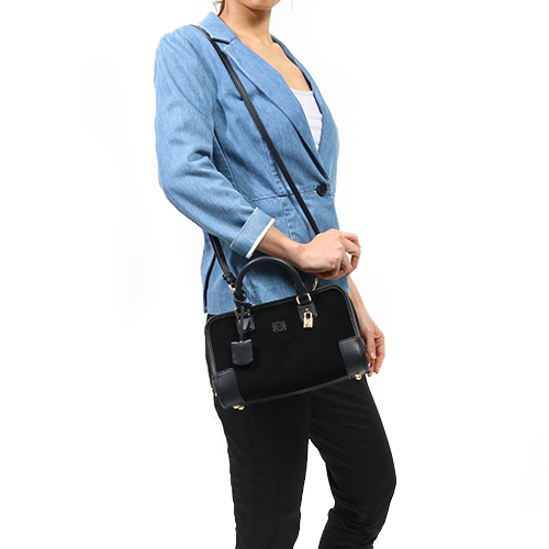 ロエベ LOEWE アマソナ 【AMAZONA】 23 スエード&カーフレザー ハンドバッグ ショルダー付き ブラック 35261 H71 1100
