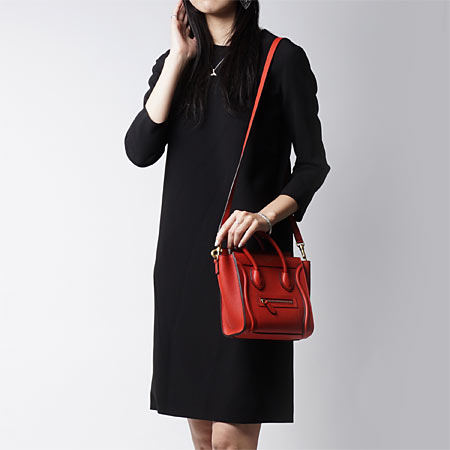 セリーヌハンドバッグ(2WAY仕様)/LUGGAGE ラゲージ ナノショッパー /Coquelicot レッド系16824 3dru 25co レディース