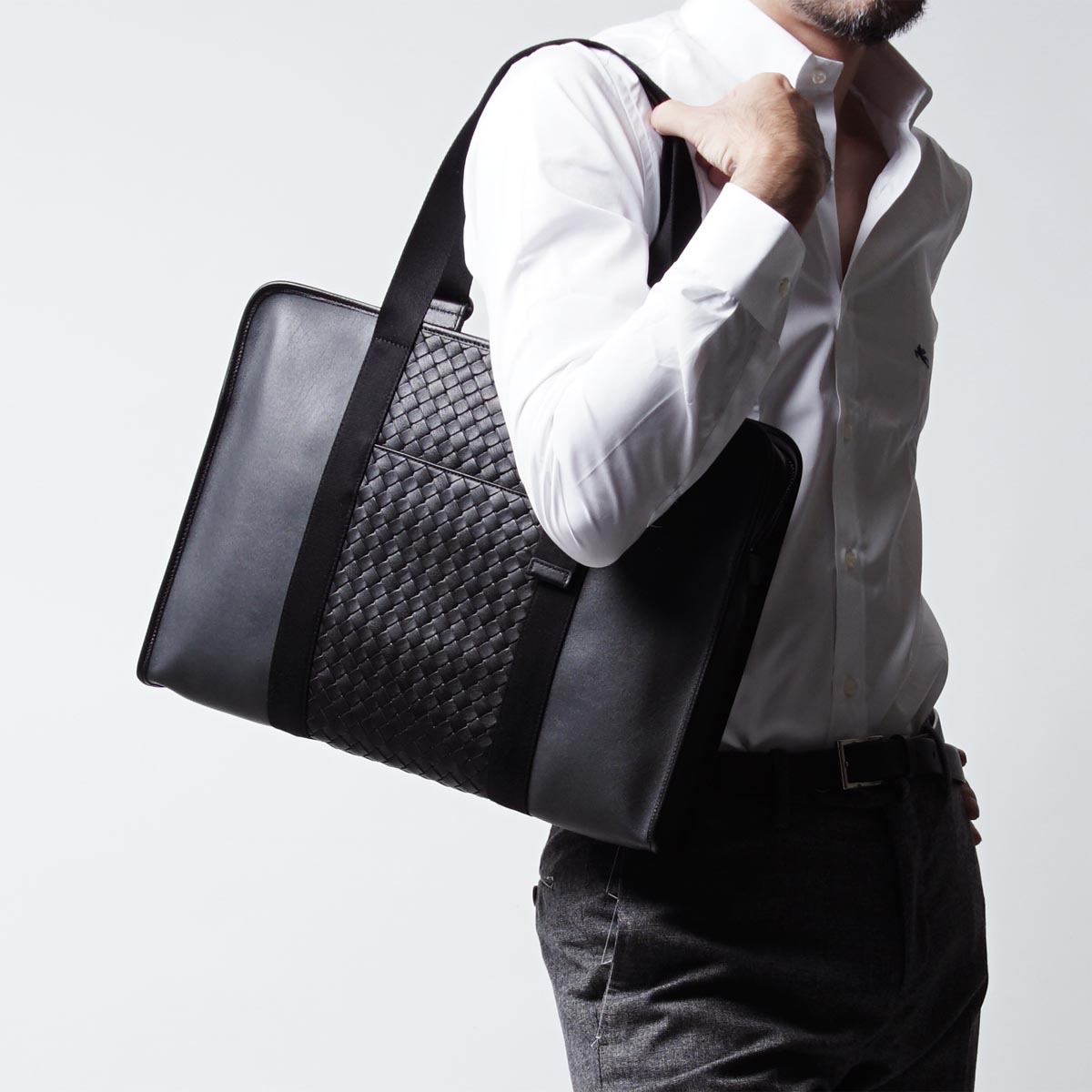 ボッテガヴェネタ/BOTTEGA VENETA ブリーフケース WASHED LAMB ミディアムグレー×ネロ グレー系 メンズ BRAND 392369-vauf1-8365