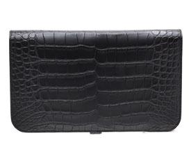 エルメス ドゴンGM　ブラック　クロコダイル　アリゲーターマット　シルバー金具 he-ac-1749
