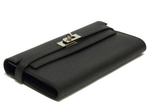 エルメス ケリーウォレット ロング/黒×シルバー金具 he-ac-1358