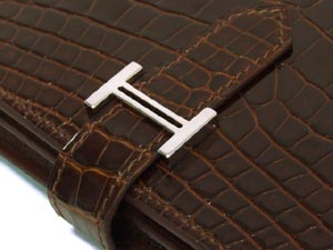 エルメス ベアン スフレ クロコダイル/アメジスト×シルバー金具 he-ac-1143