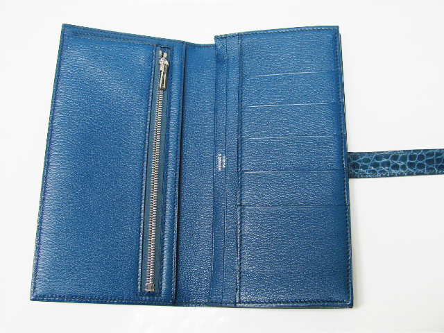 HERMES 新品ベアンスフレ（二つ折り長財布）アリゲーター/ブルーロイ（金具：シルバー）2106800014839 