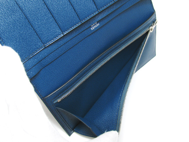 HERMES 新品ベアンスフレ（二つ折り長財布）アリゲーター/ブルーロイ（金具：シルバー）2106800014839 